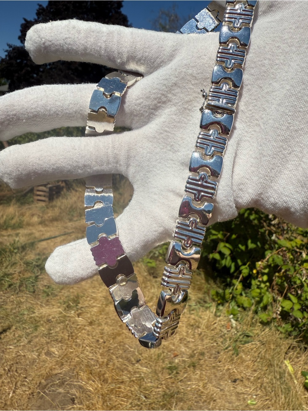 Sterling Silver Link Choker Necklace - Polished Silver - Picture 14 of 16